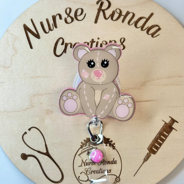 Teddy Bear Badge Reel, Cute Teddy Bear Badge, Zittende teddybeer, Bear Badge, Nurse Gift