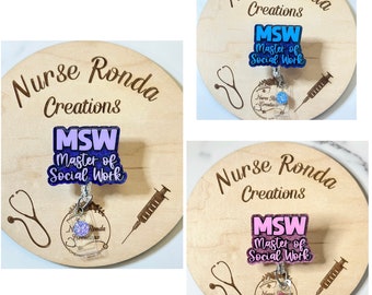 MSW Badge Reel, Social Worker Badge Reel, Social Work, Social Worker Gift, Custom Badge Reel, Glitter Badge Reel, Master of Social Work