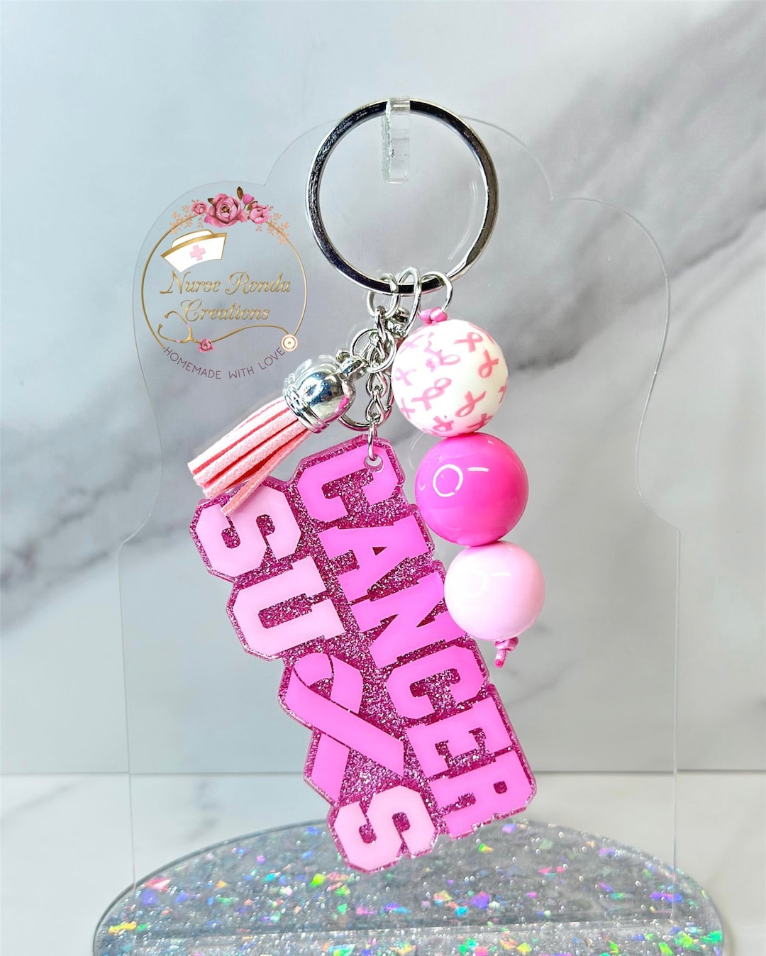 Breast Cancer Keychain, Breast Cancer Ribbon Keychain, Breast Cancer