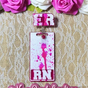 ER Badge Buddy and Reel Set, Emergency Nurse, ED Nurse, Gift, Splatter, Healthcare Worker,  Personalized, ER Badge Reel