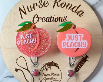 Just Peachy Badge Reel, Peach Badge Reel, Summertime Vibes, Sweet Summer Fruit, ID Badge Holder, Glitter Badge Reel, Nurse Gift, Medical