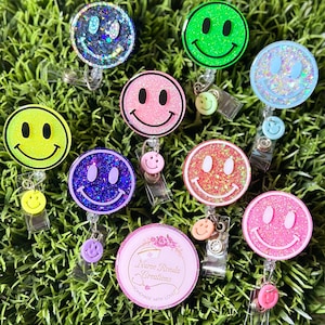 Happy Face Badge Reel, Cute Badge Reel, Medical, Gift, Colorful Badge Reel, Happy Face Charm, Work Charm, Nurse Gift