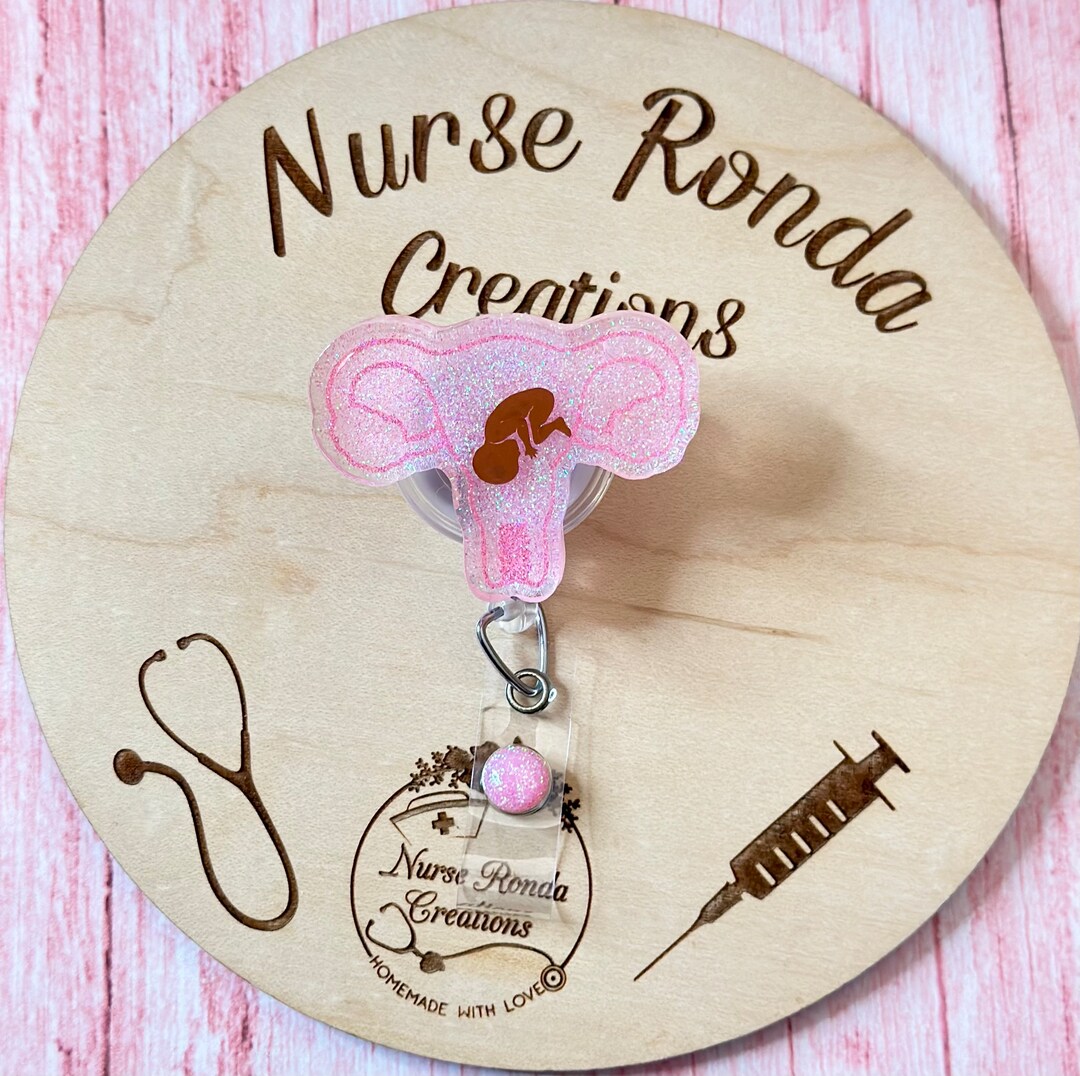Uterus Shaker Badge Reel, Baby Badge Reel, Acrylic Shaker Badge Reels