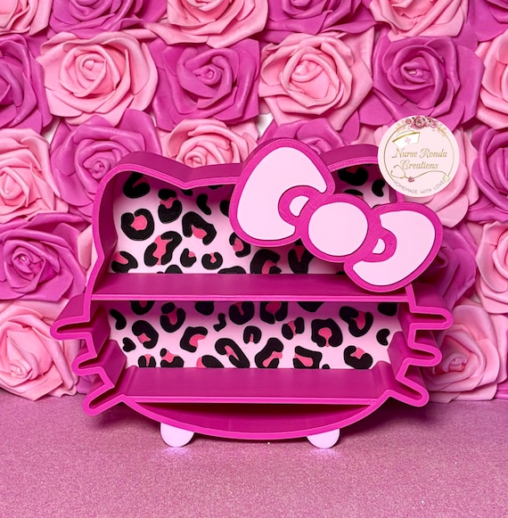 Kitty Shelf, Wall Organizer, Desk Shelf, Trinket Shelf, Room Decor, Bow, Display Shelf, Gift, Leopard Print