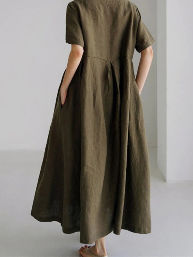 Women Summer Dress Cotton Dresses Short Sleeves Dress Long Etsy