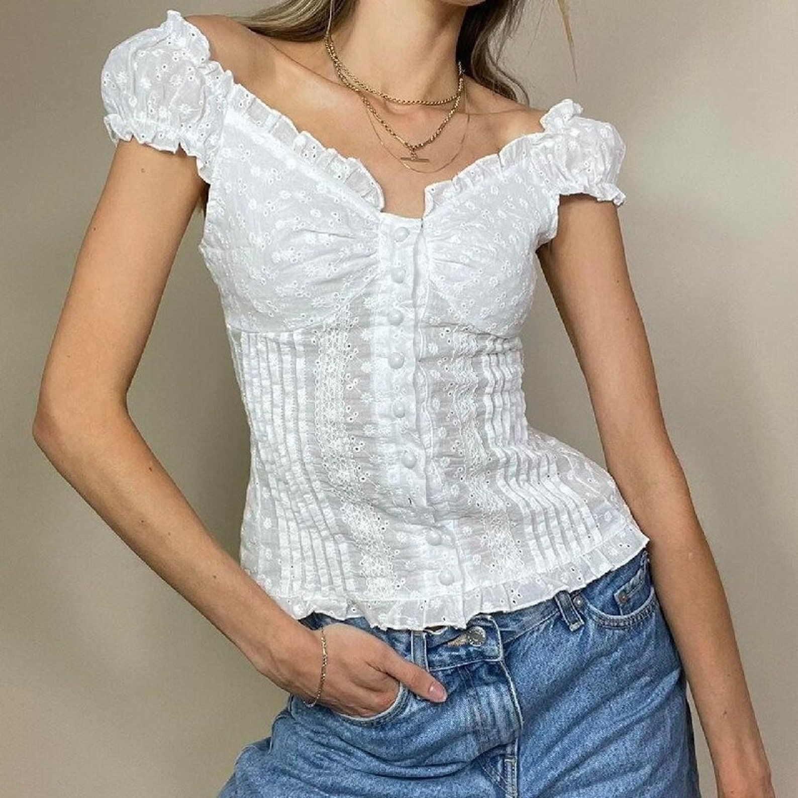 Y2k Kawaii White Corset Top T Shirts Lace Trim Vintage - Etsy