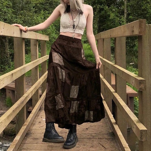 Y2k Maxi Skirt Fairy Grunge Boho Aesthetic Green Graphic Etsy