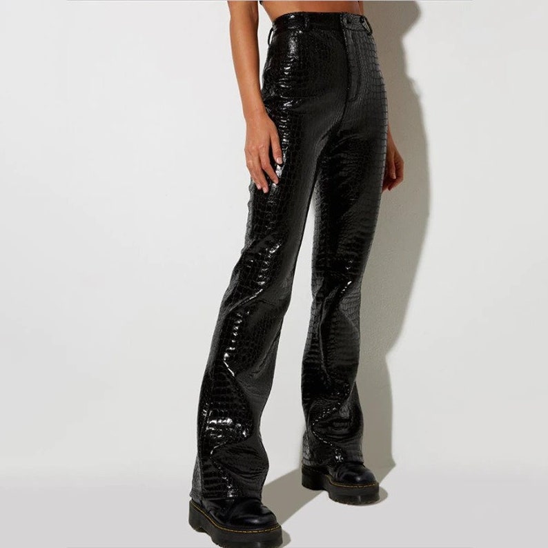 Women's High Waisted Leather Pants Shiny Faux Leather Etsy