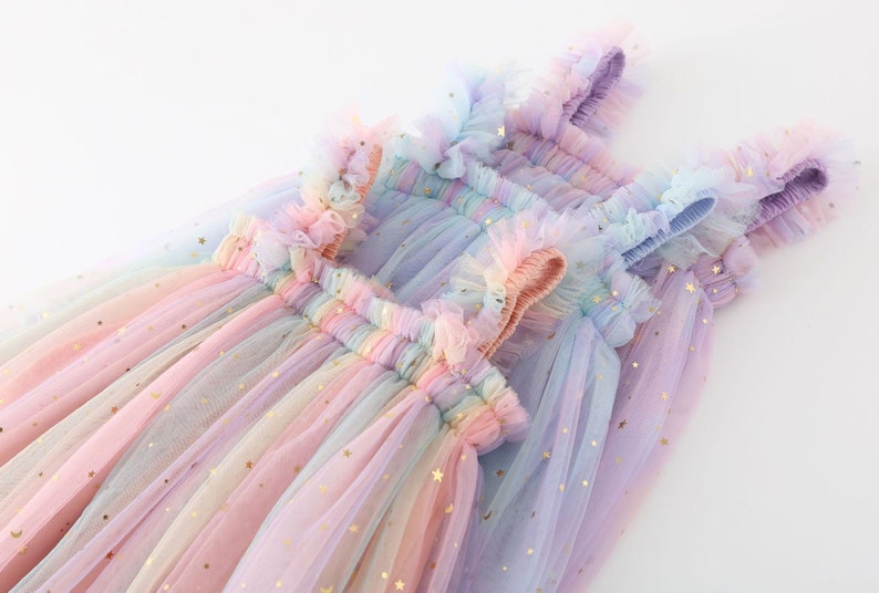 Pink Pastel Rainbow Tulle Dress Baby Toddler Stars First Etsy