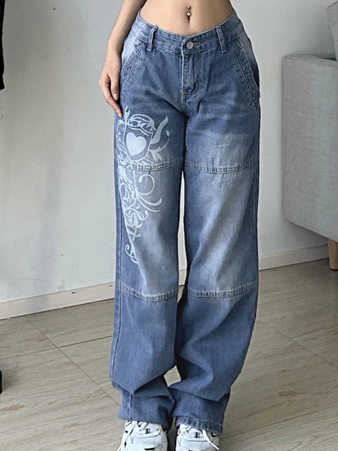 Y2k Aesthetic Baggy Jeans Womens Harajuku Printed Cargo Jeans - Etsy
