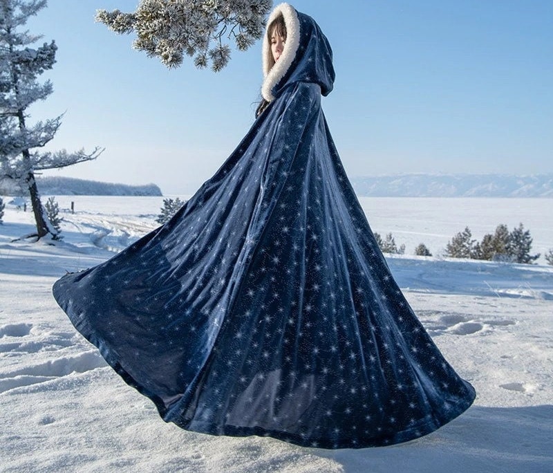 Women Winter Cloak Hood Capes Vintage Magic Blue Velvet Etsy