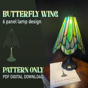 Lampe en forme d'aile de papillon, motif en vitrail, 6 panneaux - Téléchargement numérique PDF