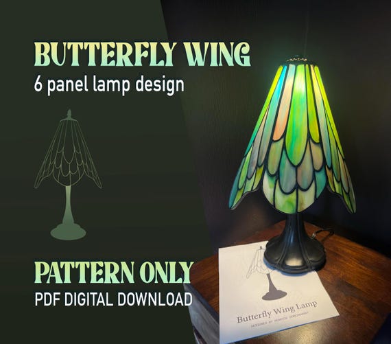 Butterfly Wing Lamp Stained Glass Pattern 6 Panel Lamp - PDF Digital Download