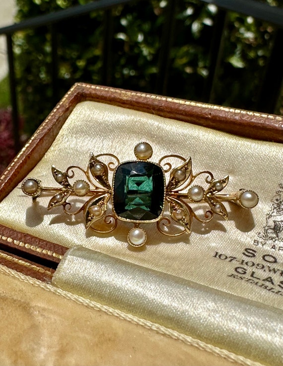 Antique Victorian Tourmaline, Pearl, and 15ct Gold