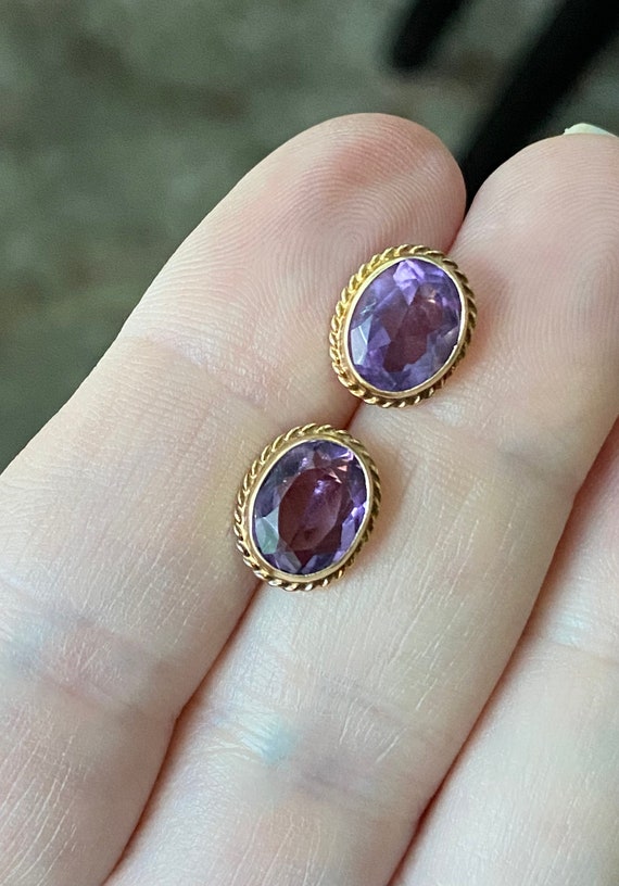 Vintage Amethyst and 14k Yellow Gold Earrings - image 1