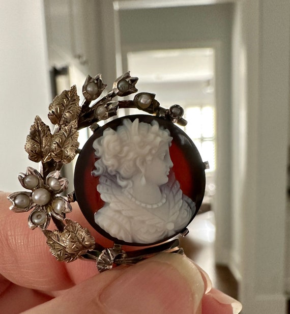 Antique Sardonyx Cameo, with Pearls, Silver and G… - image 2