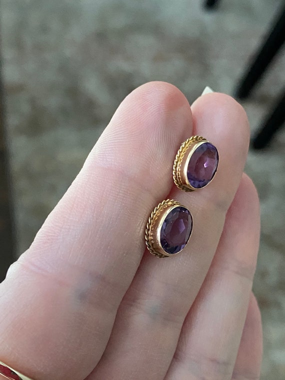 Vintage Amethyst and 14k Yellow Gold Earrings - image 2