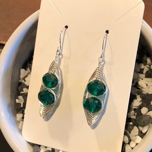 Beautiful Wire Wrapped Deep Green Bead Earrings!