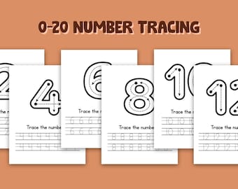May include: Five black and white printable worksheets for tracing numbers 2, 4, 6, 8, 10, and 12. Each worksheet has a large number with arrows showing the tracing order. Below the large number is a line with multiple spaces for practicing writing the number.