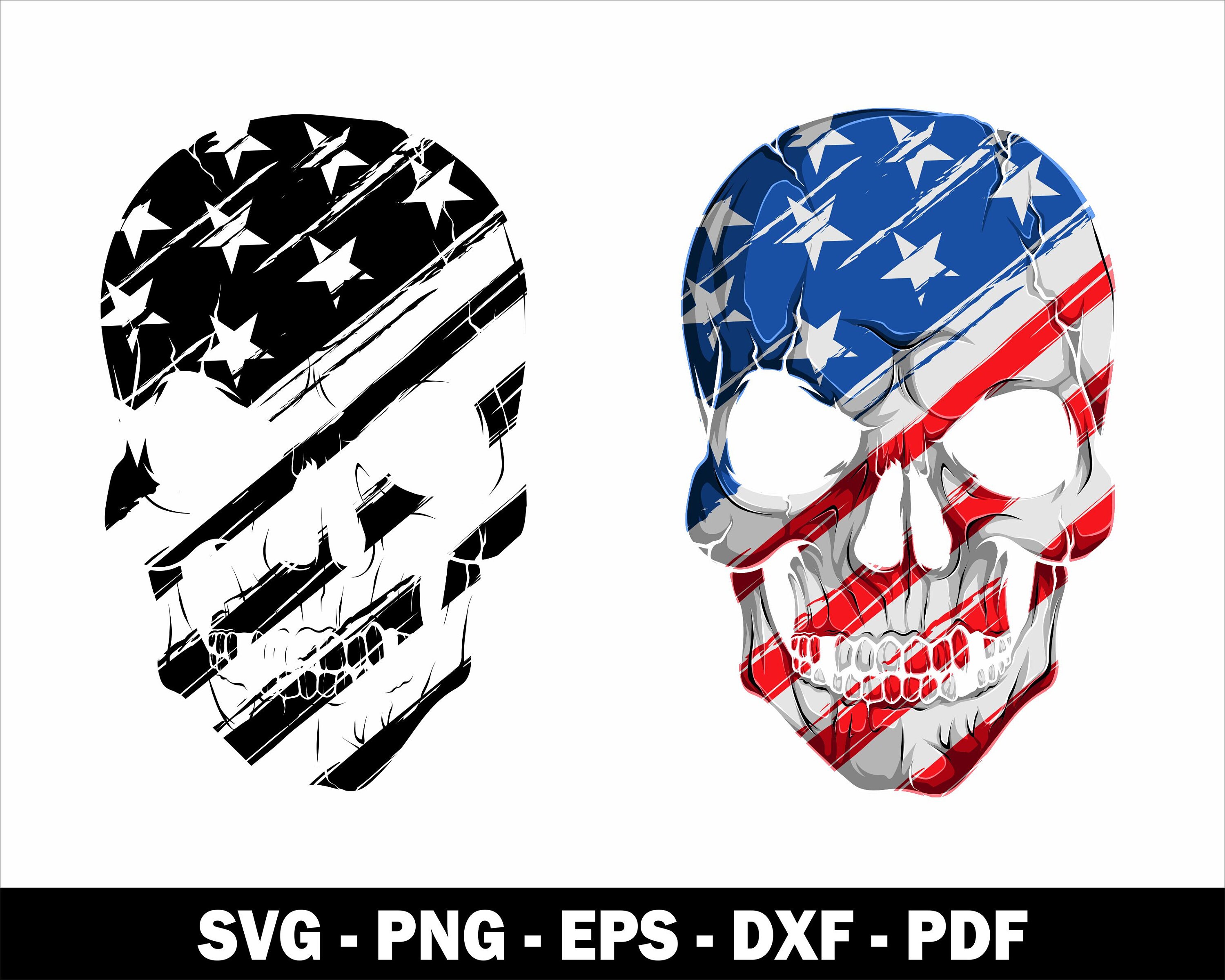 American Flag Skull Svg USA Skull Flag Tattered Distressed - Etsy