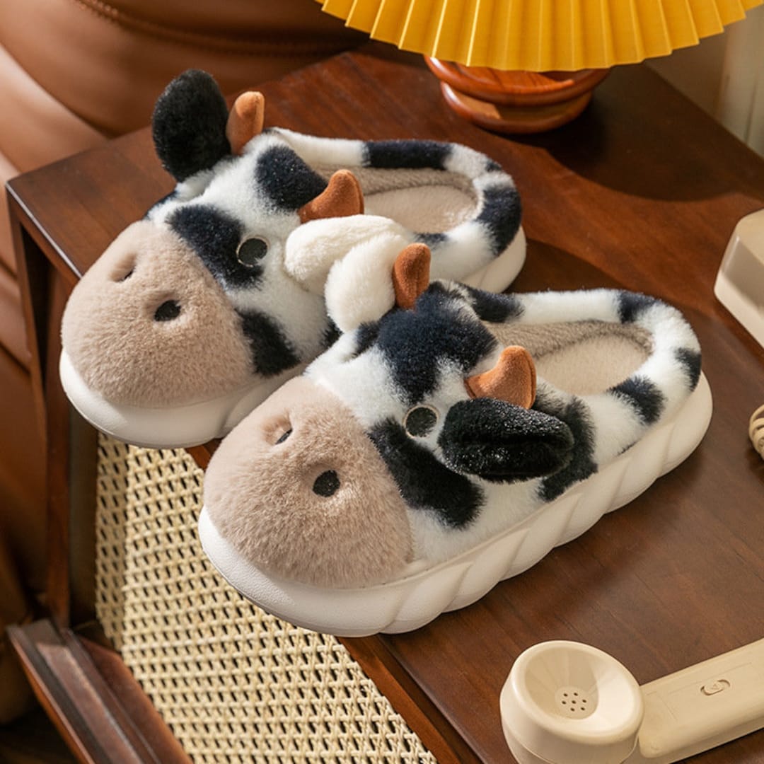 Cute Cow Slippers Moo Slippers Animal Slippers Fluffy Etsy