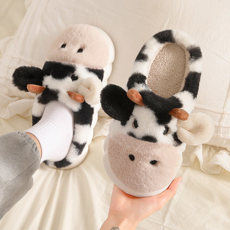 Cute Cow Slippers Moo Slippers Animal Slippers Fluffy Etsy