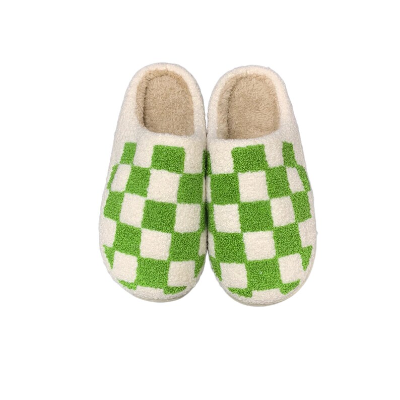 Checker Slippers Fluffy House Slipper Retro Checkered Etsy