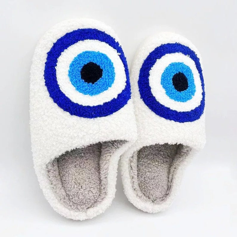 Evil Eye Slippers Fluffy Cushion Slides Cute Womens Etsy
