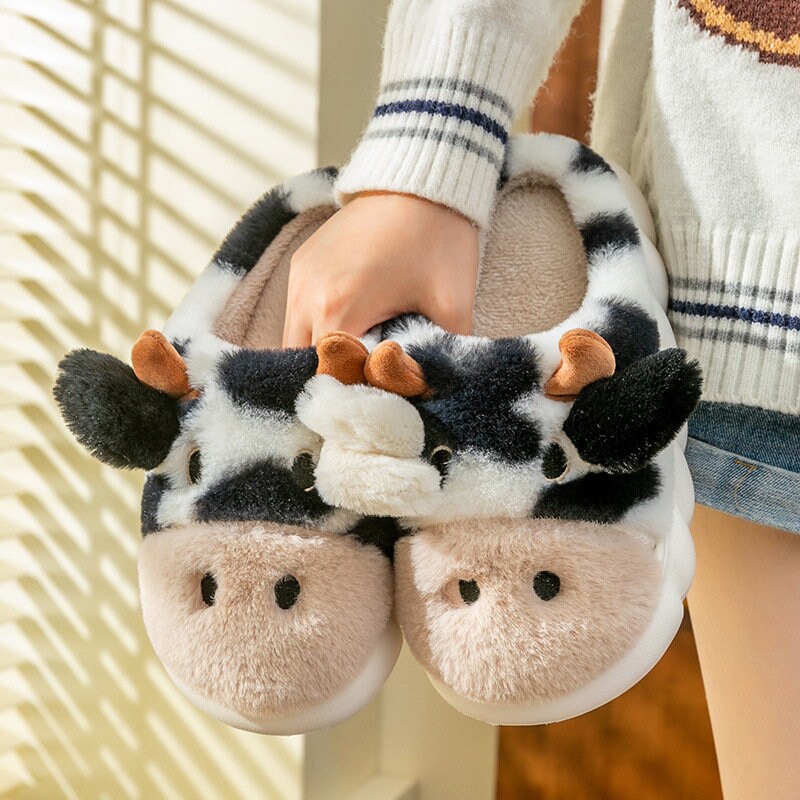 Cute Cow Slippers Moo Slippers Animal Slippers Fluffy Etsy