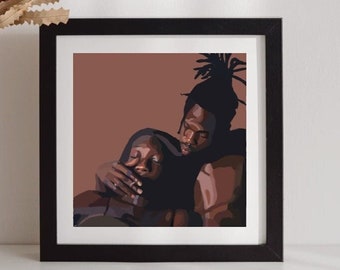 Black Couple Aesthetic, Black Couple Art, Black Couple Wall Art, Black Wall Art, Black Girl Art, African American Art, Romantic Black Couple