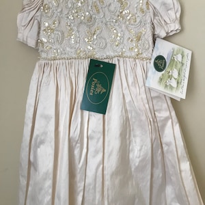 Posies &quot;Lillian Gown&quot; Christening Silk Gown w Bonnet  Infant up to 17lbs NEW w Tags