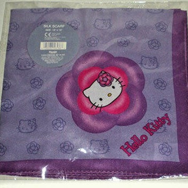 Vintage SANRIO Hello Kitty Camellia" Silk Scarf 18"x18" Brand New Rare