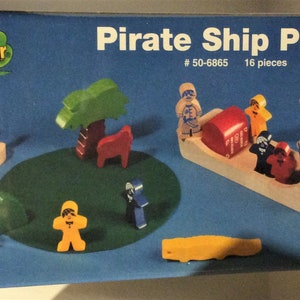 Vintage HABA T.C. Timber Wooden Toy Pirate Ship Play Set Made in USA Brand New Sealed