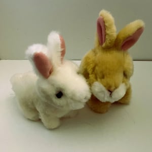 Vintage Russ Berrie Pair of Plush Bunny Rabbits White, Tan RARE