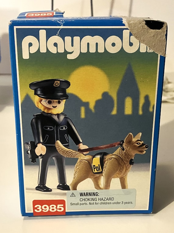 Vintage Playmobil Police Figures, Police Dog and Police Car