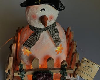 Vintage CRAZY MOUNTAIN Lighted Snowman Christmas Resin Figurine by