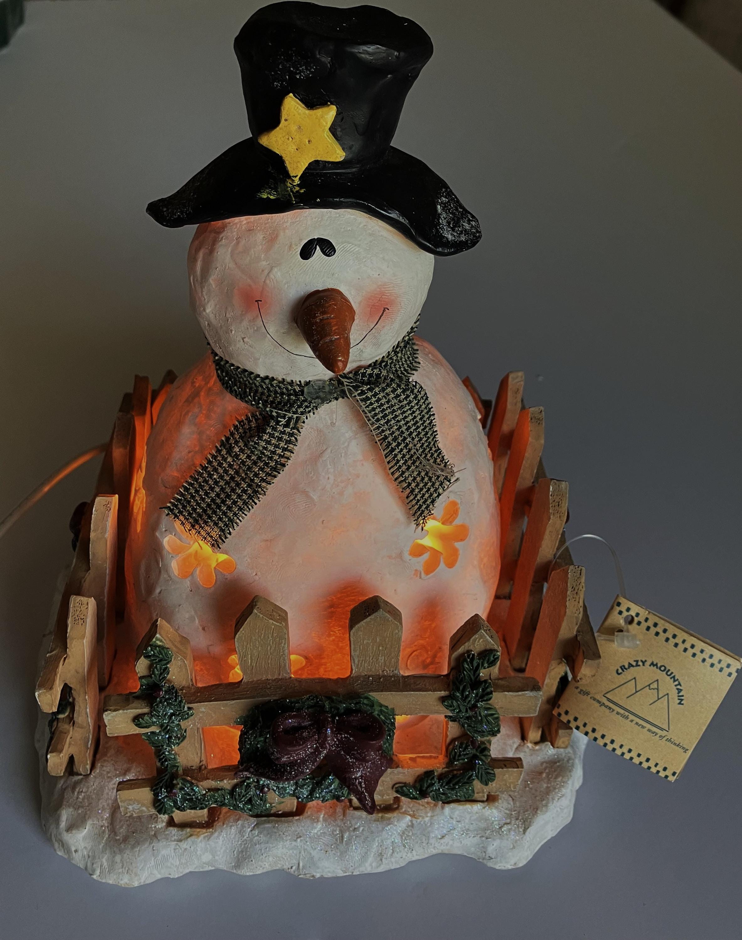 Vintage CRAZY MOUNTAIN Lighted Snowman Christmas Resin Figurine by