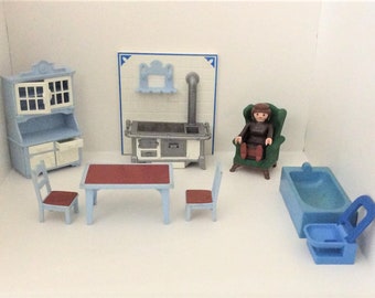 Vintage Playmobil Furniture Lot Kitchen, Dining Room, Bathroom, Figure