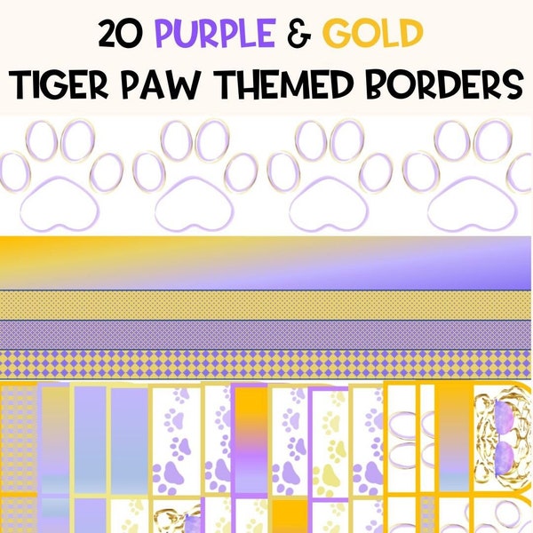 Purple & Yellow Tiger Paw Themed Bulletin Board Border