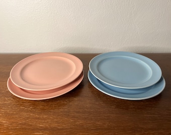 Vintage 1940s LuRay Windsor Blue or Sharon Pink Pastel Salad Dessert Plates Set of 2 | Retro Pop Color Dinnerware | T.S.& T 10 40 | Set of 2