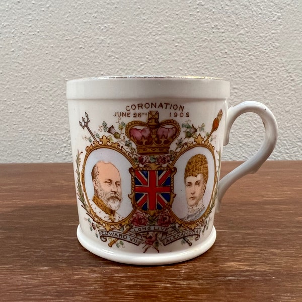 Antique 1902 King Edward VII and Queen Alexandra Coronation Mug | Rare collectible | British royal memorabilia