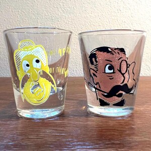 50s - 60s Vintage Anchor Hocking Barware | Hand-painted 3D Effect Googly Roving Eye | Silly Cheeky Joke Shot Glasses | Set of 2 Shot Glasses