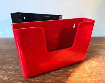 Vintage MCM Interdesign Plastic File Organizers with Magnet Back | Red Black | Retro Office Storage Fridge Locker Mail Box Holder | Set of 2