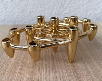 Candelabro ovalado en forma de mini vela cónica dorada estilo espacial atómico moderno de mediados de siglo / Decoración de mesa MCM para el hogar / Art Déco Retro Universo Cosmo Astro