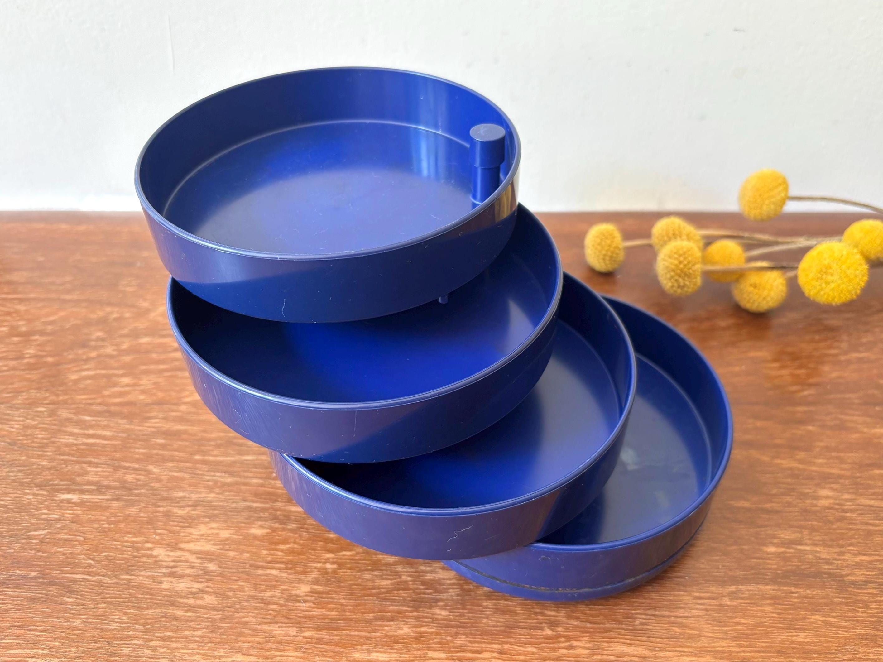 Vintage MCM InterDesign Blue Plastic Swivel Desk Caddy | Kartell Space Age Design Swing Stationery | Retro Pop Office Storage Tray Organizer