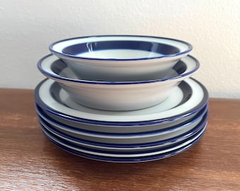 Noritake Stoneware Fjord Blue Rim Primastone Salad Plates (Set of 5 pc) | Soup Bowl (1 pc) | Cereal Bowl (1 pc) | each sold separately