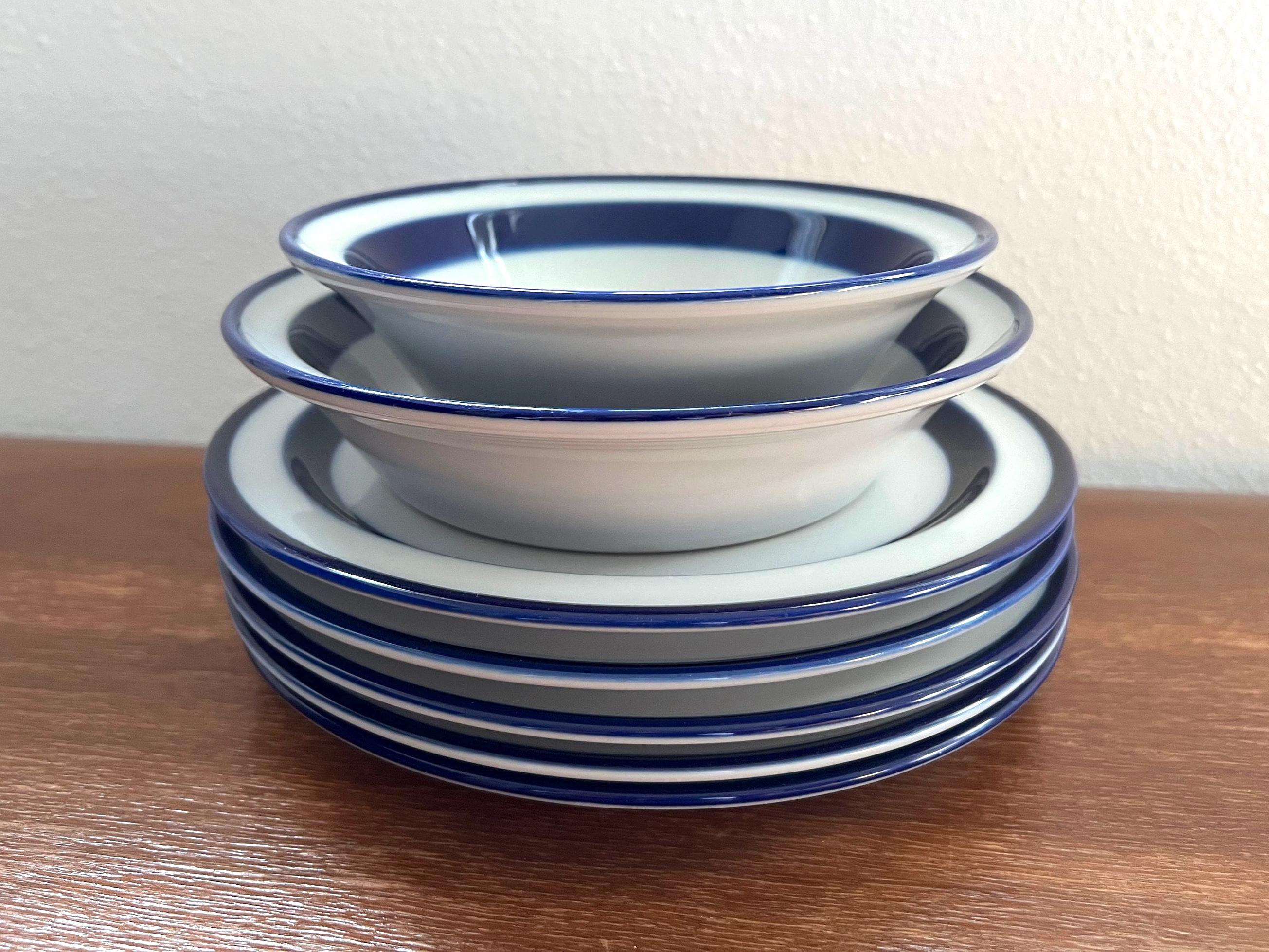 Vintage Noritake Stoneware Fjord Blue Rim Primastone Salad Plates