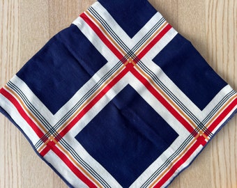 Vintage Handkerchiefs | Indigo Blue and White Patterned Bandana/Scarf (Wamcraft) | Blue Red White Grid Pattern