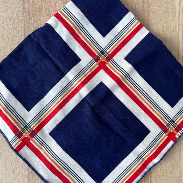 Vintage Handkerchiefs | Indigo Blue and White Patterned Bandana/Scarf (Wamcraft) | Blue Red White Grid Pattern