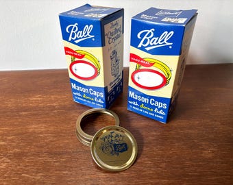 Vintage Ball One Dozen Mason Caps | Regular Dome Lids and Bands | Vacu-Seal Jar | Home Canning Supply | Original Box Packaging | Set of 12